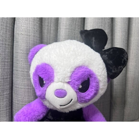 MTY International Panda Bear Plush Purple Black Bow Stuffed Animal Toy 10 Inch - Picture 2 of 11